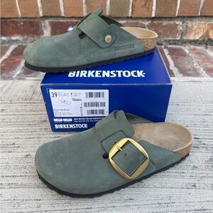 Birkenstock Women’s Green Suede Boston Clogs